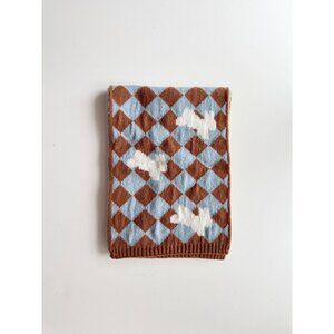 Unbranded Brown Blue Diamond Check Bunny Acrylic Knit Rectangle Scarf